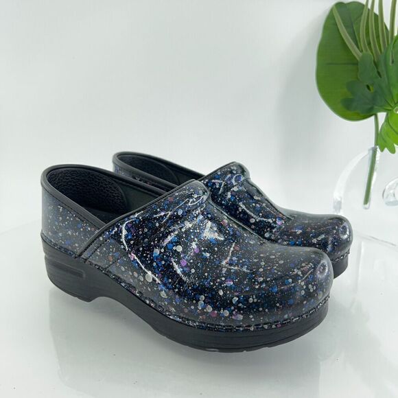 Dansko Womens Clog Size 36 5.5 Patent Polka Dot Splatter Nursing Work Shoe - Picture 1 of 14